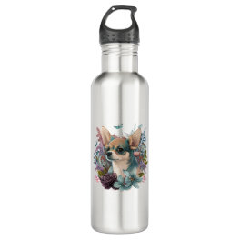 Chihuahua Abstract Painting Colour Cute Dog Stainless Steel Water Bottle