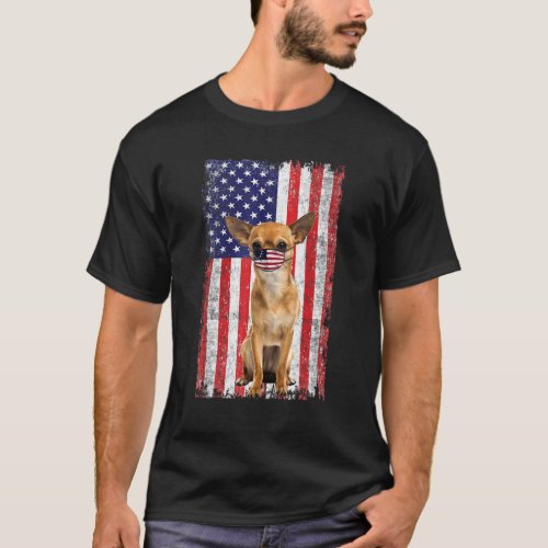 Chihuahua American Flag Dog Wears Face Mask 4th Of T_Shirt