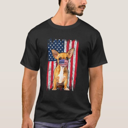 Chihuahua American Flag Dog Wears Face Mask 4th Of T_Shirt