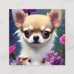 Chihuahua and Flowers Square Business Card
