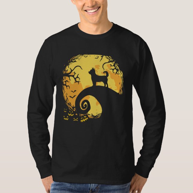 Chihuahua and Moon Silhouette Dog  Halloween T-Shirt (Front)