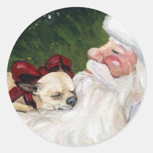 Chihuahua and Santa Claus Art Sticker