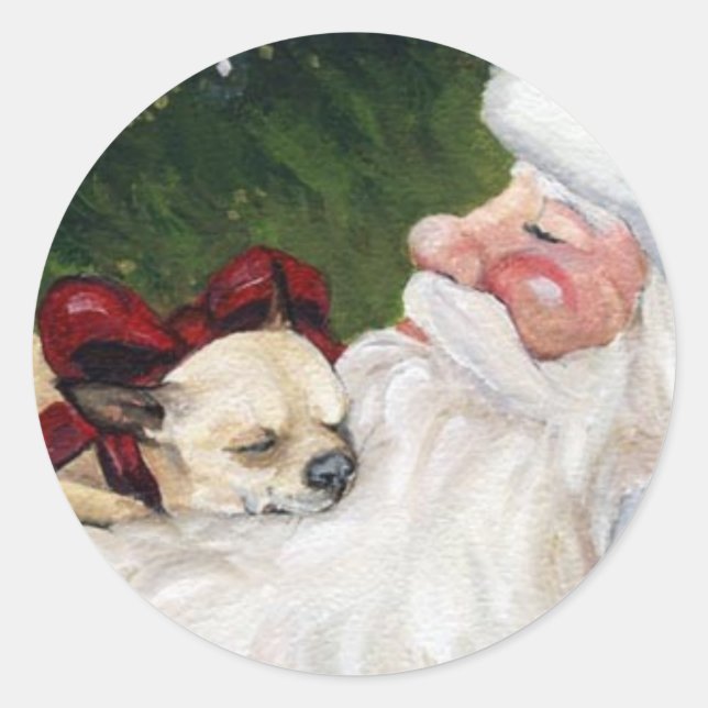 Chihuahua and Santa Claus Art Sticker (Front)