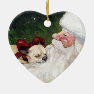 Chihuahua and Santa Dog Art Christmas Ornament