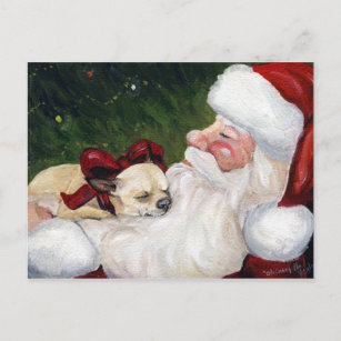 "Chihuahua and Santa" Dog Art Christmas Postcard