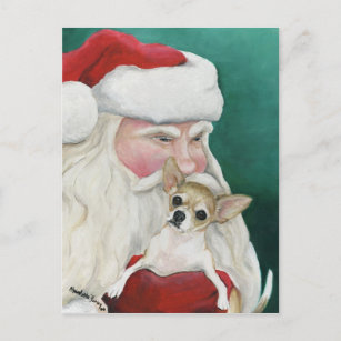 "Chihuahua and Santa" Dog Art Postcard