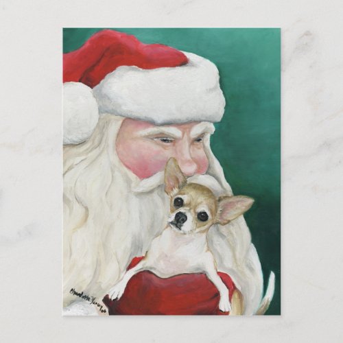Chihuahua and Santa Dog Art Postcard