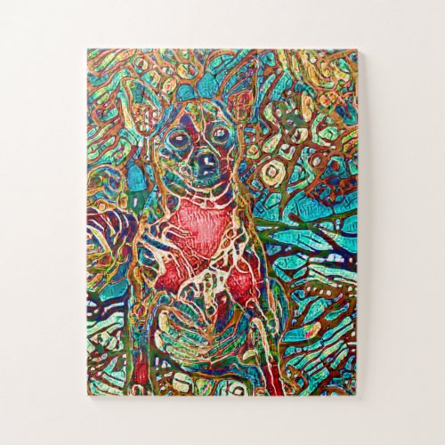 Chihuahua Art Colorful Psychedelic Dog Portrait Jigsaw Puzzle