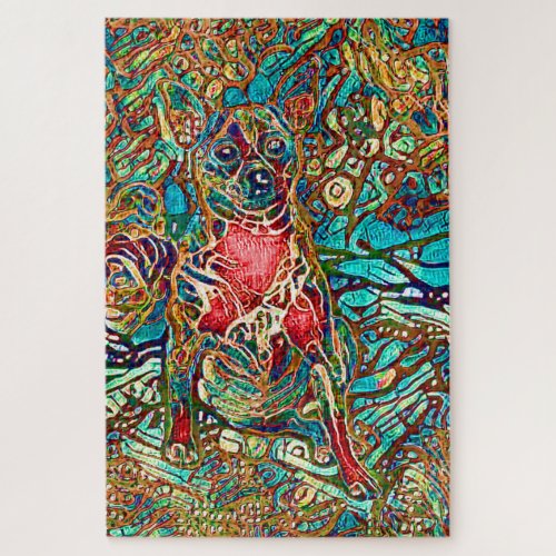 Chihuahua Art Colorful Psychedelic Dog Portrait Jigsaw Puzzle
