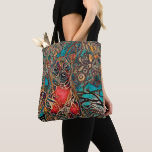 Chihuahua Art Teal Brown Dog Lovers Portrait Tote Bag