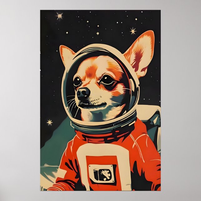 Chihuahua Astronaut Poster, Chihuahua Retro Print (Front)