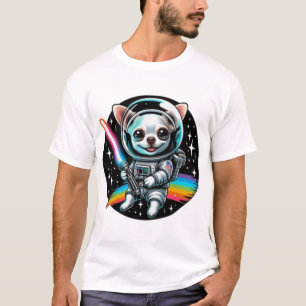 Chihuahua Astronaut with Rainbow Lightsaber in Sp T-Shirt