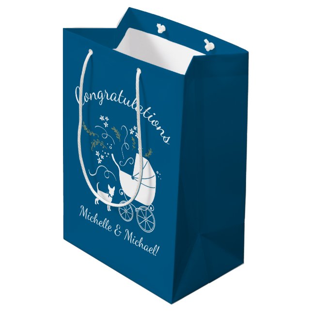Chihuahua Baby Shower Blue Boy Dog Medium Gift Bag (Back Angled)