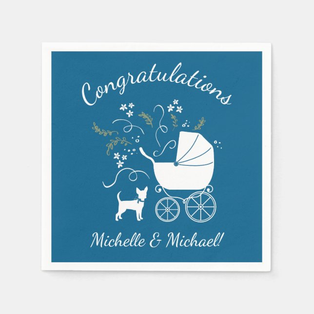 Chihuahua Baby Shower Blue Boy Dog Napkins (Front)