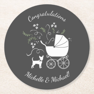Chihuahua Baby Shower Gender Neutral Cute Round Paper Coaster