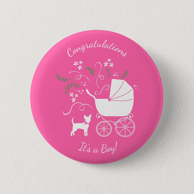 Chihuahua Baby Shower Pink Girl Dog Button (Front)