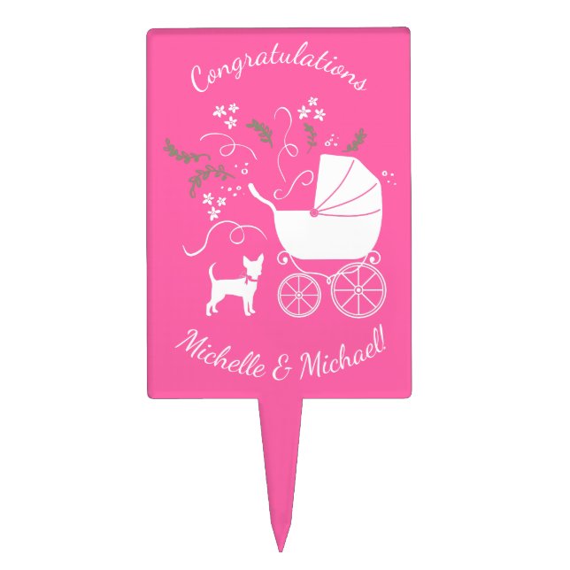 Chihuahua Baby Shower Pink Girl Dog Cake Topper (Front)