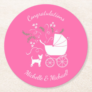 Chihuahua Baby Shower Pink Girl Dog Round Paper Coaster
