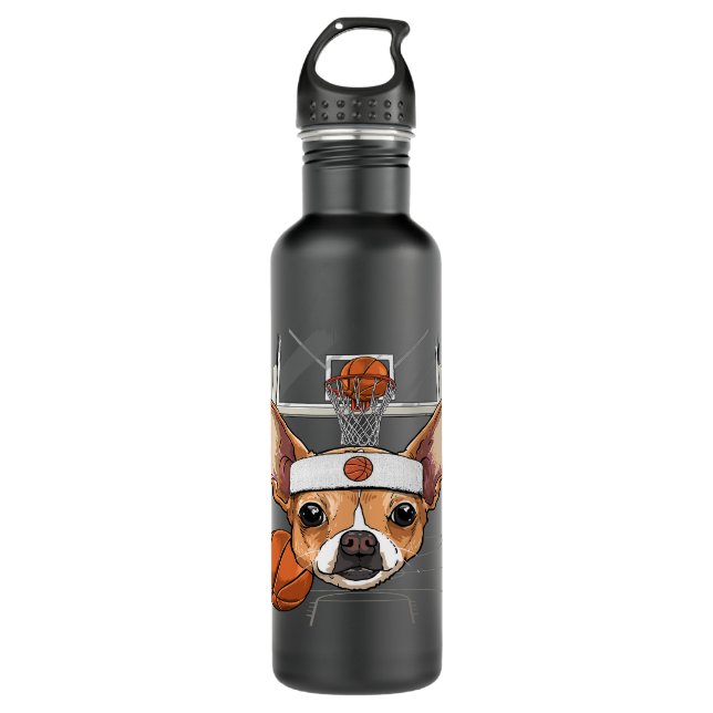 Chihuahua Basketball Dog Lovers Basketball Player  Stainless Steel Water Bottle (Front)