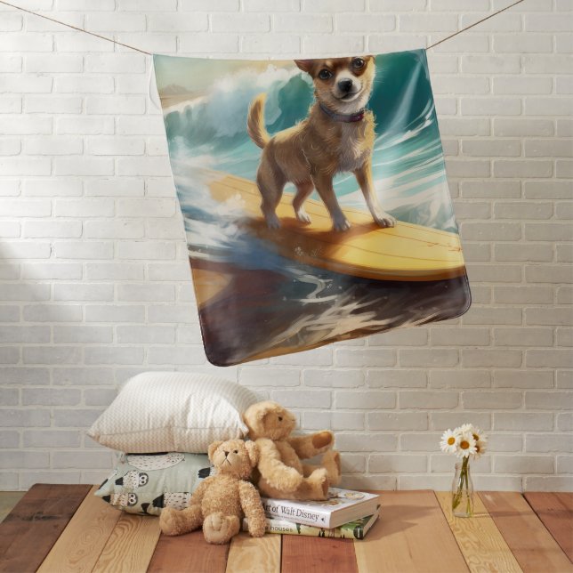 Chihuahua Beach Surfing Painting  Baby Blanket (In Situ)