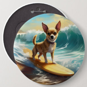 Chihuahua Beach Surfing Painting Button