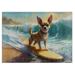 Chihuahua Beach Surfing Painting  Cutting Board