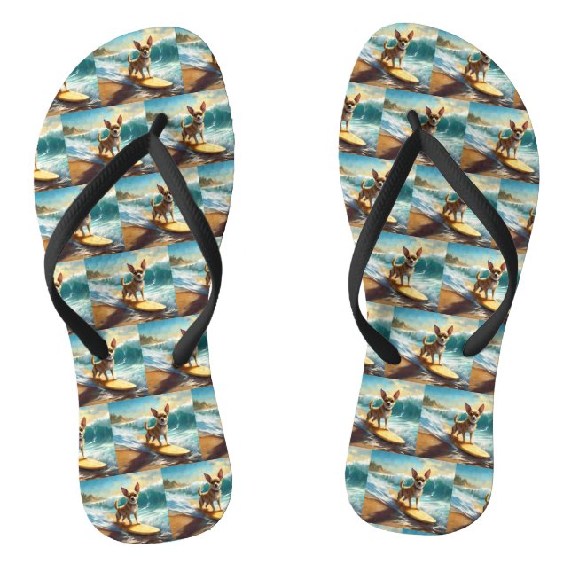 Chihuahua Beach Surfing Painting  Flip Flops (Footbed)
