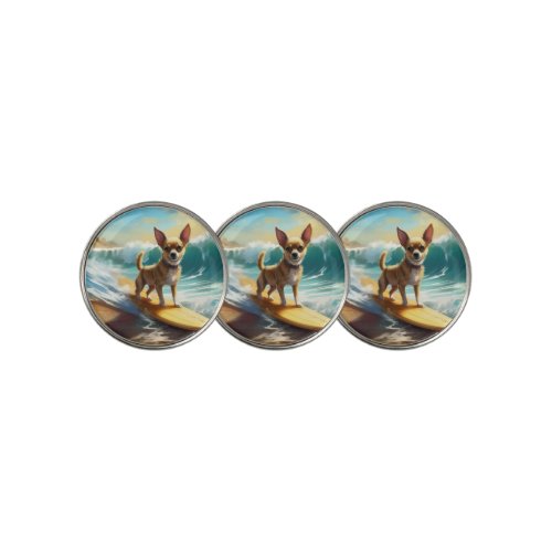 Chihuahua Beach Surfing Painting  Golf Ball Marker
