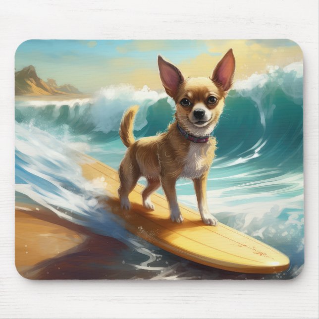 Chihuahua Beach Surfing Painting  Mouse Pad (Front)