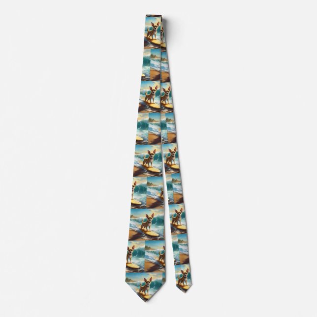 Chihuahua Beach Surfing Painting  Neck Tie (Front)