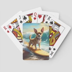 Chihuahua Beach Surfing Painting Poker Cards