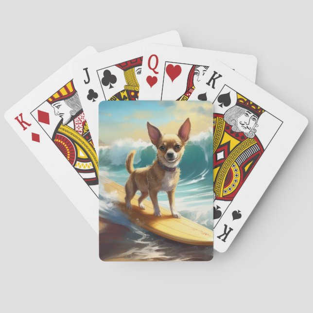 Chihuahua Beach Surfing Painting  Poker Cards (Back)