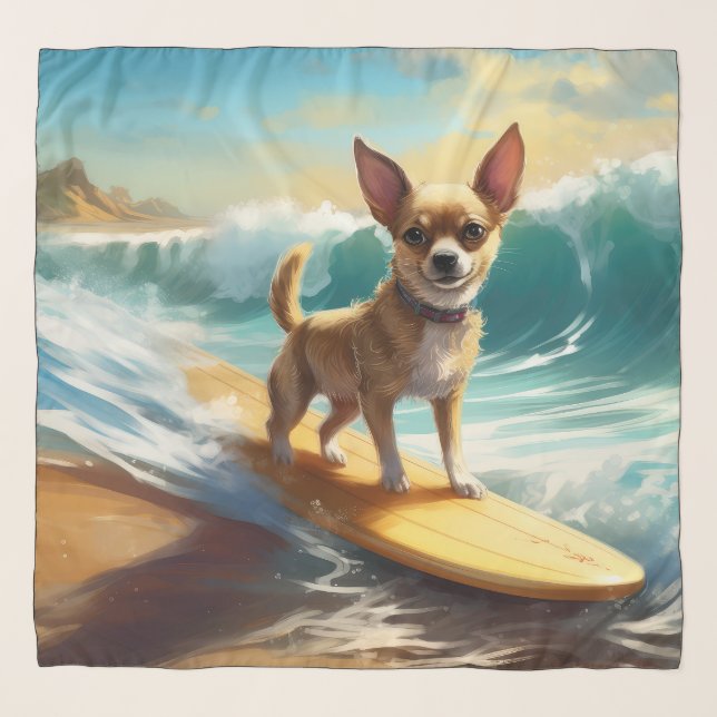 Chihuahua Beach Surfing Painting  Scarf (Front)