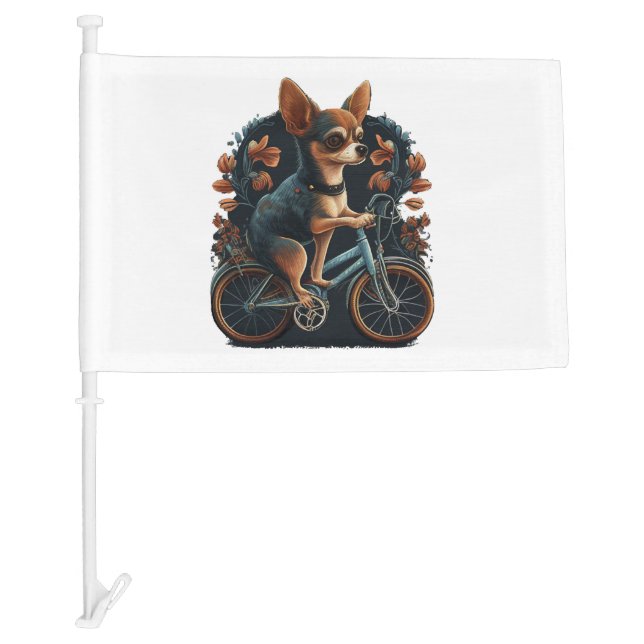 Chihuahua  Bike  Bicycle  Dog  Cycling  Car Flag (Front)