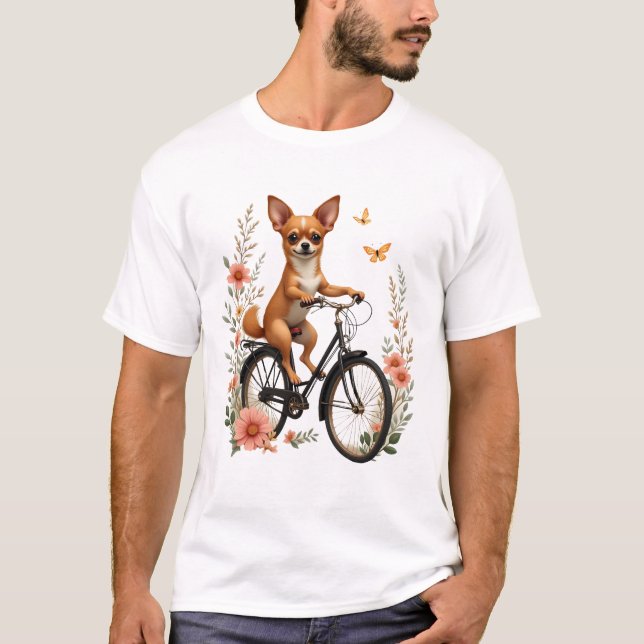 Chihuahua  Bike  Bicycle  Dog  Cycling T-Shirt (Front)