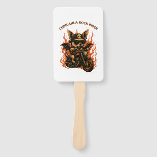 Chihuahua Biker Dog on Motorcycle with Flames Hand Fan