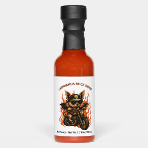 Chihuahua Biker Dog on Motorcycle with Flames Hot Sauces