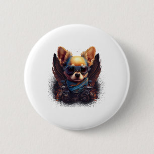 Chihuahua Biker Motorcyle Riding Dog Dad Button