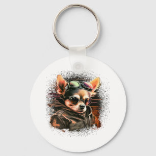 Chihuahua Biker Motorcyle Riding Dog Dad Keychain