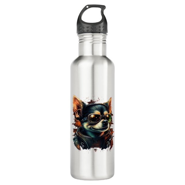 Chihuahua  Biker  Motorcyle  Riding  Dog  Dad  Stainless Steel Water Bottle (Front)