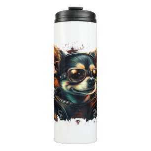 Chihuahua Biker Motorcyle Riding Dog Dad Thermal Tumbler