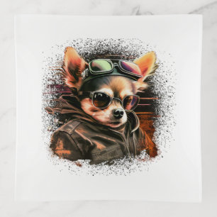 Chihuahua Biker Motorcyle Riding Dog Dad Trinket Tray