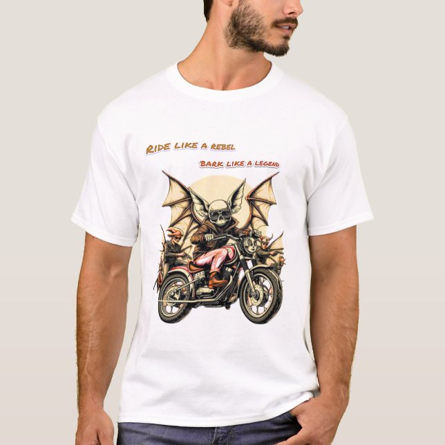 Chihuahua Biker with Bat Wings T-Shirt (Front)