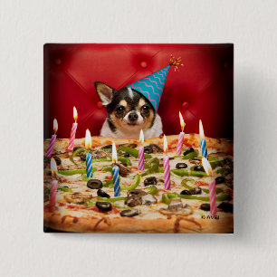 Chihuahua Birthday Pizza Pie Button