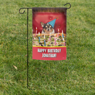 Chihuahua Birthday Pizza Pie Garden Flag