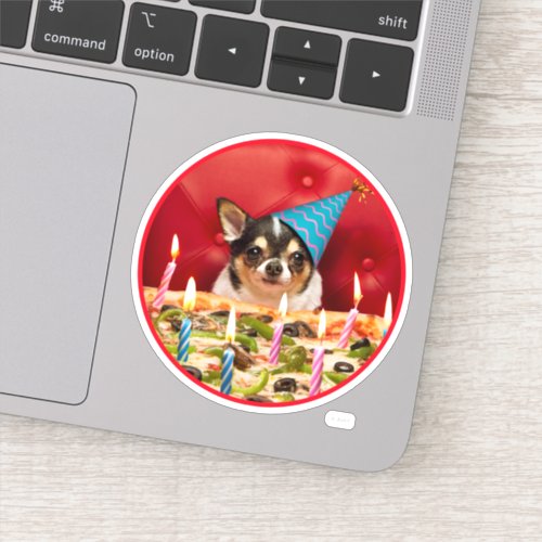 Chihuahua Birthday Pizza Pie Sticker