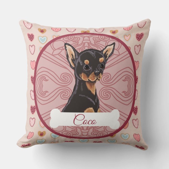 Chihuahua Black Tan Personalize Valentine Pillow (Front)