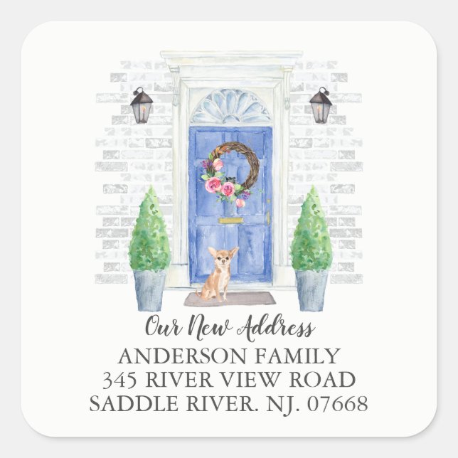 Chihuahua Blue Door New Address Label Sticker (Front)