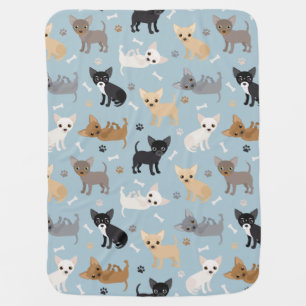 Chihuahua Bones and Paws Blue Baby Blanket