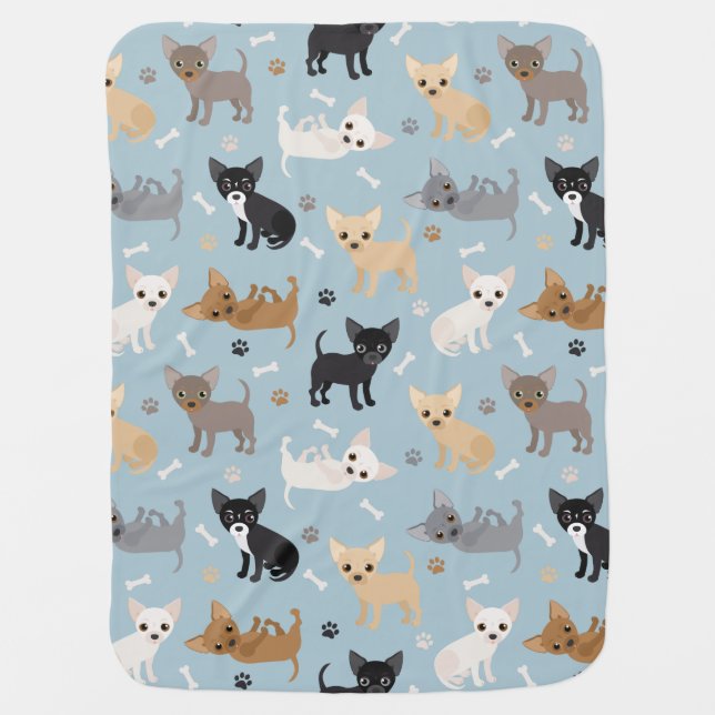 Chihuahua Bones and Paws Blue Baby Blanket (Front)